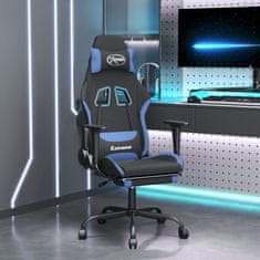 Vidaxl Masažni gaming stol z oporo za noge črno in modro blago