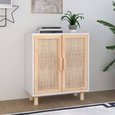 Vidaxl Komoda bela 60x30x70 cm trdna borovina in naravni ratan
