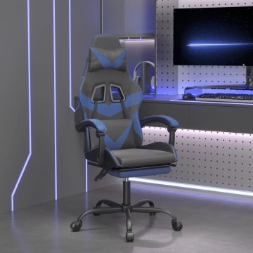 Vidaxl Vrtljiv igralni stol z oporo za noge črno in modro umetno usnje