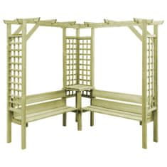Vidaxl Kotna pergola s klopjo impregnirana borovina
