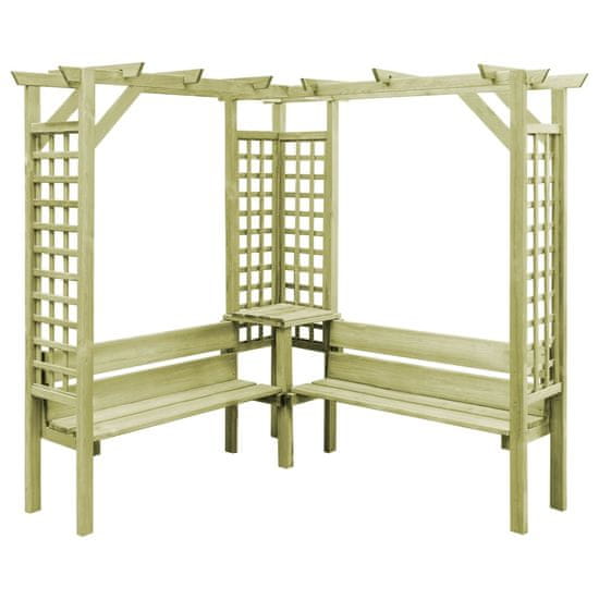 Vidaxl Kotna pergola s klopjo impregnirana borovina