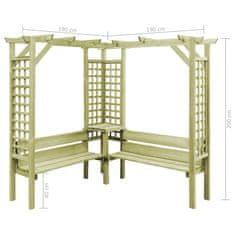 Vidaxl Kotna pergola s klopjo impregnirana borovina