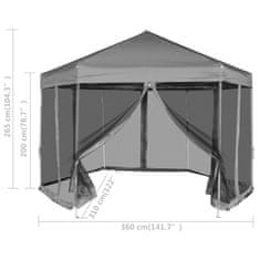 Vidaxl Šestkoten Pop-Up šotor s 6 stenami sive barve 3,6x3,1 m