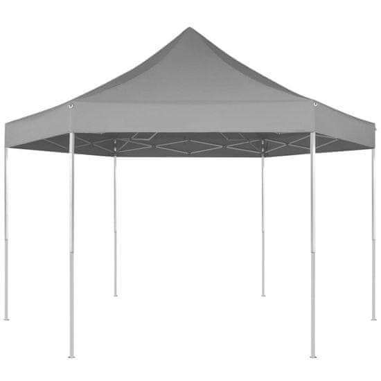Greatstore Zložljiv šotor šestkoten siv 3,6x3,1 m