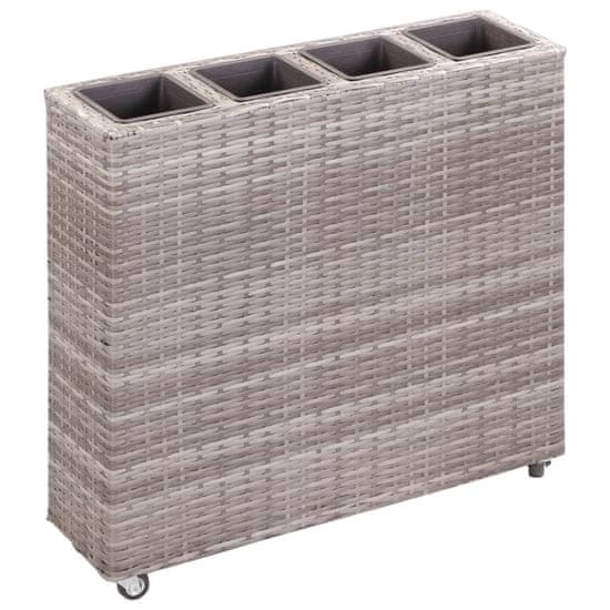 Vidaxl Visoko cvetlično korito s 4 lonci 80x22x79 cm poli ratan sivo