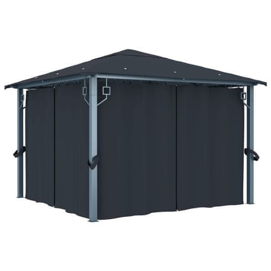 Vidaxl Paviljon z zaveso 300x300 cm antraciten aluminij