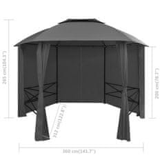Greatstore Vrtni šotor/paviljon z zavesami šestkoten 360x265 cm