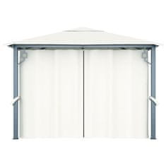 Vidaxl Paviljon z zaveso in lučkami 300x300 cm krem aluminij
