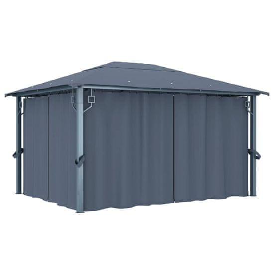 Vidaxl Paviljon z zaveso 400x300 cm antraciten aluminij