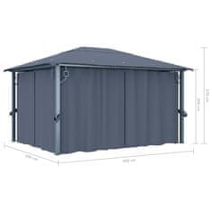 Vidaxl Paviljon z zaveso 400x300 cm antraciten aluminij