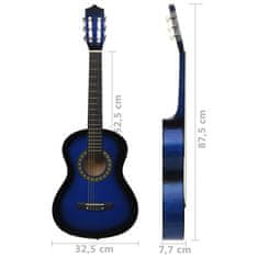 Klasična kitara 8-delni začetniški komplet modra 1/2 34"