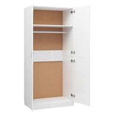 Vidaxl Garderobna omara visok sijaj bela 90x52x200 cm iverna plošča