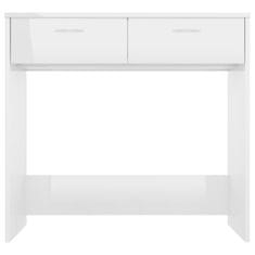 Vidaxl Pisalna miza visok sijaj bela 80x40x75 cm iverna plošča