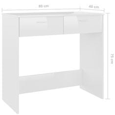 Vidaxl Pisalna miza visok sijaj bela 80x40x75 cm iverna plošča