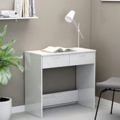 Vidaxl Pisalna miza visok sijaj bela 80x40x75 cm iverna plošča