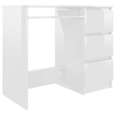 Vidaxl Pisalna miza visok sijaj bela 90x45x76 cm iverna plošča