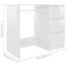 Vidaxl Pisalna miza visok sijaj bela 90x45x76 cm iverna plošča