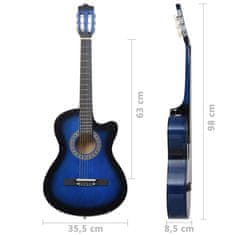 shumee Akustična kitara s 6 strunami modra in črna 38"
