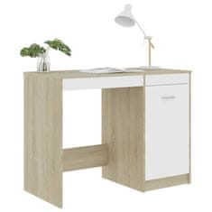 Vidaxl Pisalna miza bela in sonoma hrast 100x50x76 cm iverna plošča