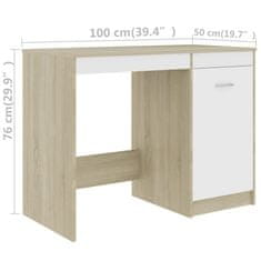 Vidaxl Pisalna miza bela in sonoma hrast 100x50x76 cm iverna plošča