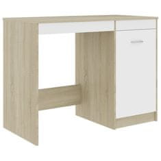 Vidaxl Pisalna miza bela in sonoma hrast 100x50x76 cm iverna plošča