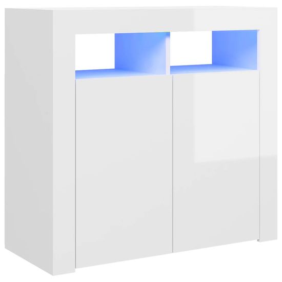 Vidaxl Komoda z LED lučkami visok sijaj bela 80x35x75 cm