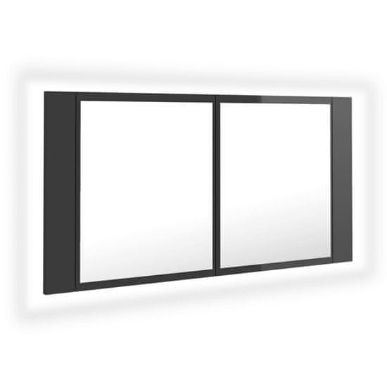 Vidaxl LED kopalniška omarica z ogledalom visok sijaj siva 90x12x45 cm