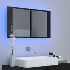 shumee LED kopalniška omarica z ogledalom visok sijaj črna 80x12x45 cm