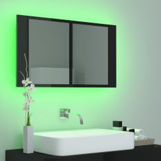 shumee LED kopalniška omarica z ogledalom visok sijaj črna 80x12x45 cm