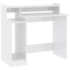 Vidaxl Pisalna miza z LED lučmi visok sijaj bela 97x45x90 cm kons. les
