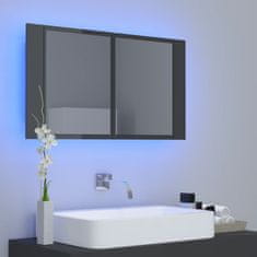 Vidaxl LED kopalniška omarica z ogledalom visok sijaj siva 80x12x45 cm