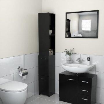 Vidaxl Kopalniška omarica črna 25x25x170 cm iverna plošča