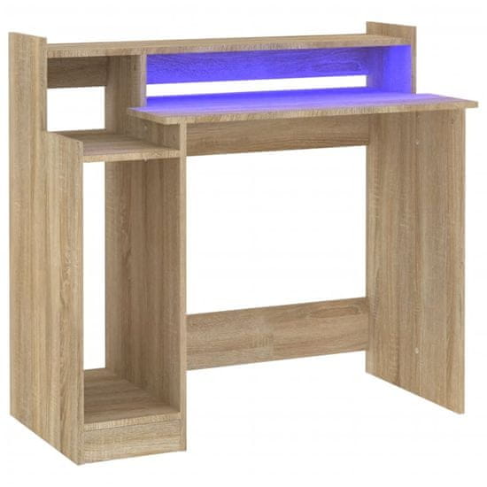Vidaxl Pisalna miza z LED lučmi sonoma hrast 97x45x90 cm kons. les