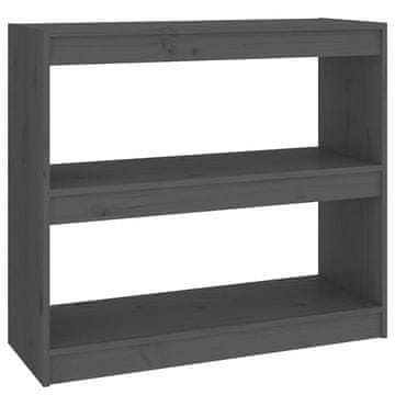 Vidaxl Knjižna omara/pregrada siva 80x30x71,5 cm trdna borovina