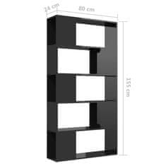 Greatstore Knjižna omara za razdelitev prostora sijaj črna 80x24x155 cm