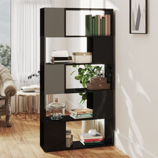 Vidaxl Knjižna omara za razdelitev prostora sijaj črna 80x24x155 cm