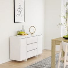 Vidaxl Komoda s 3 predali bela 120x41x75 cm iverna plošča