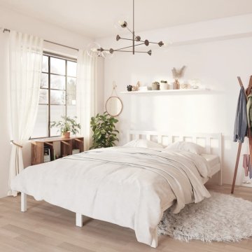 Vidaxl Posteljni okvir bel iz trdne borovine 135x190 cm UK Double