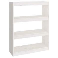 Vidaxl Knjižna omara/pregrada bela 80x30x103,5 cm trdna borovina