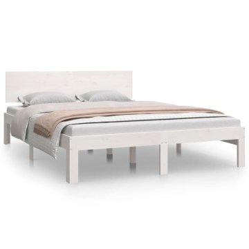 Vidaxl Posteljni okvir bel iz trdnega lesa 135x190 cm 4FT6