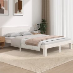 Vidaxl Posteljni okvir bel iz trdnega lesa 135x190 cm 4FT6
