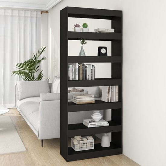 Vidaxl Knjižna omara/pregrada črna 80x30x198 cm iverna plošča