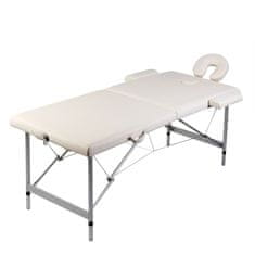 shumee Krem bela zložljiva masažna miza z 2 območji in aluminjastim okvirjem