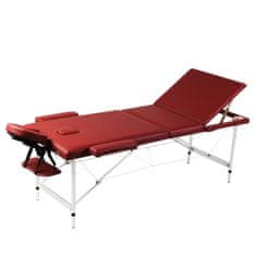 Greatstore Rdeča zložljiva masažna miza z 3 območji in aluminjastim okvirjem