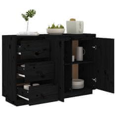 Vidaxl Komoda črna 111x34x75 cm trdna borovina