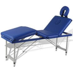 shumee Modra zložljiva masažna miza s 4 območji in aluminjastim okvirjem