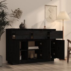 Vidaxl Komoda črna 110x34x75 cm trdna borovina