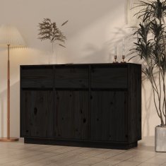 Vidaxl Komoda črna 110x34x75 cm trdna borovina