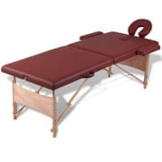 Greatstore Rdeča zložljiva masažna miza z 2 območji in lesenim okvirjem