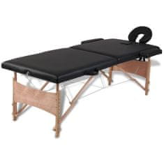 Greatstore Črna zložljiva masažna miza z 2 območji in lesenim okvirjem